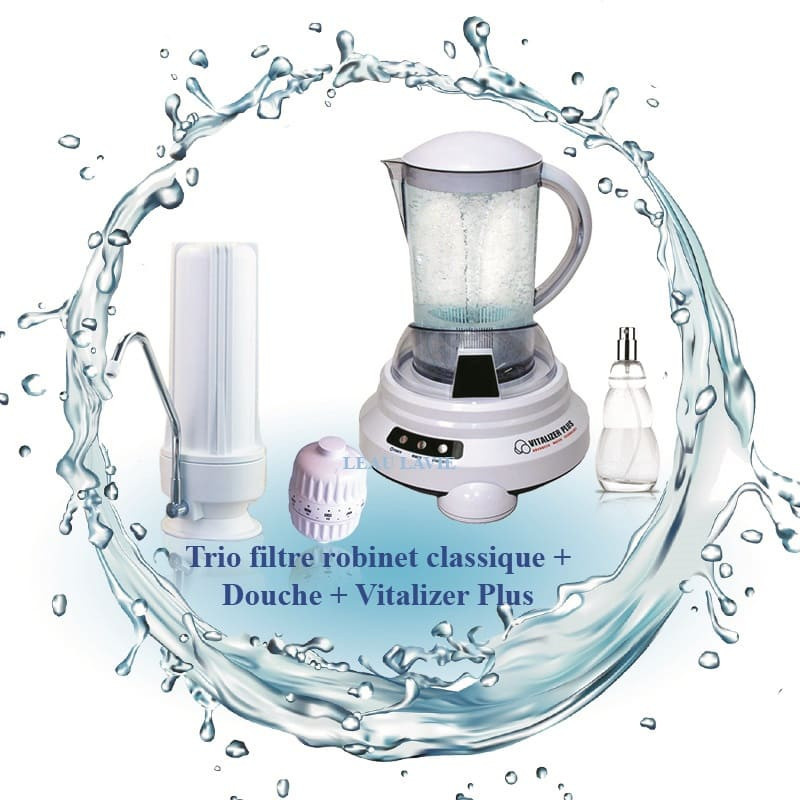 Trio filtre à eau sur robinet, Vitalizer Plus et filtre douche SDB