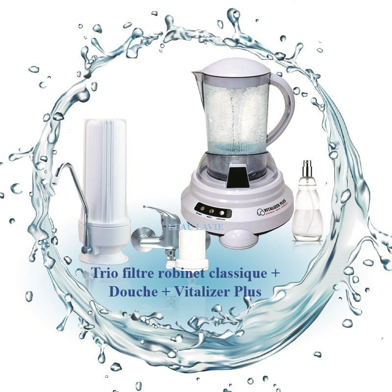 Trio filtre à eau sur robinet, Vitalizer Plus et filtre douche EX excentré