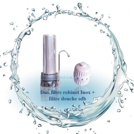 Gamme filtre eau robinet sur évier Inox Filtre eau robinet Inox et son filtre douche sdb - letempledelavie.fr