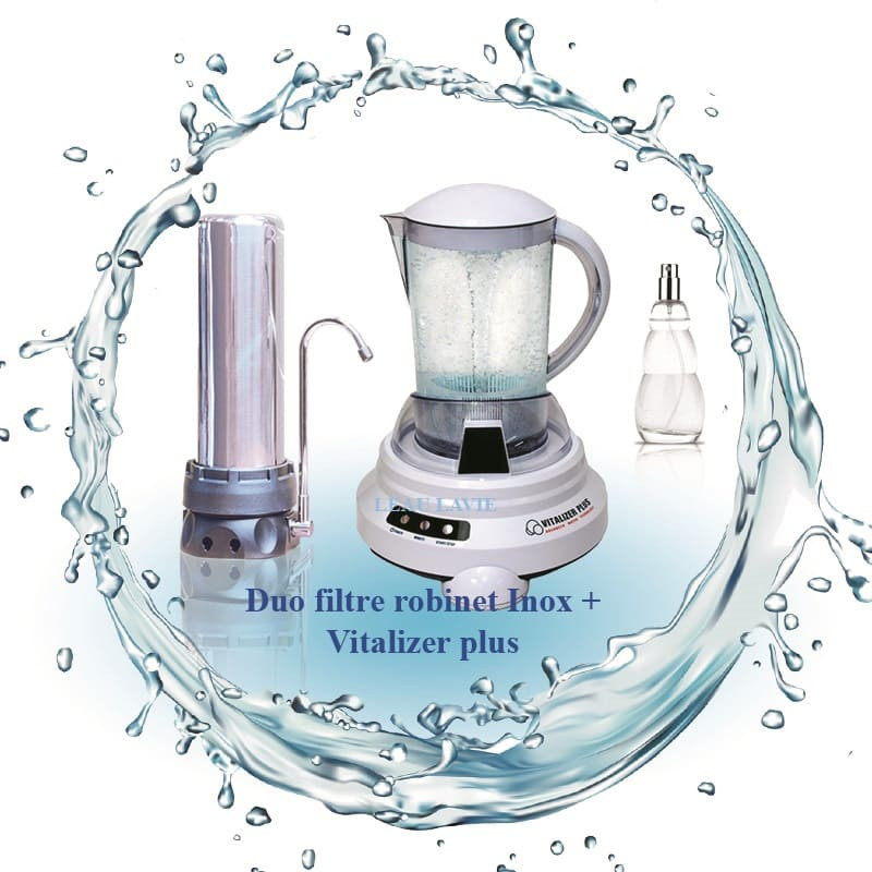 Pack filtre à eau sur robinet inox et dynamiseur Vitalizer Plus