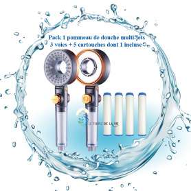 Filtres douches Pommeau de douche filtrant multijets 3 voies Spa-spray, Massage ou Pluie