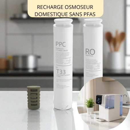 CARTOUCHE DE REMPLACEMENT POUR OSMOSEUR DOMESTIQUE SUR PLAN DE CUISINE SANS PFAS, POLLUANTS ETERNELS