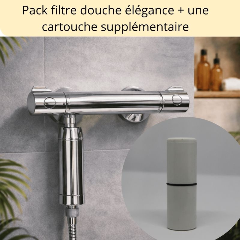 Pack filtre douche élégance chromé avec sa cartouche de rechange