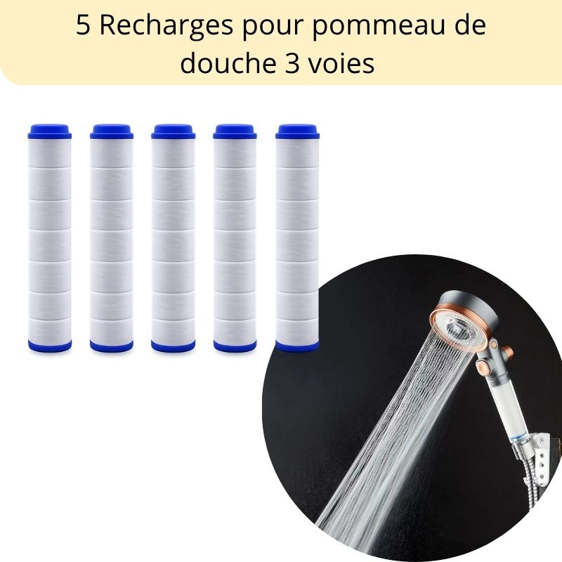 Pack de cinq cartouches de rechange pour pommeau de douche 3 voies
