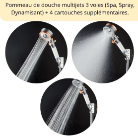 Pommeau de douche massant 3 voies avec sa cartouche filtrante