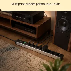 Multiprise blindée danell noire à 9 prises avec parafoudre
