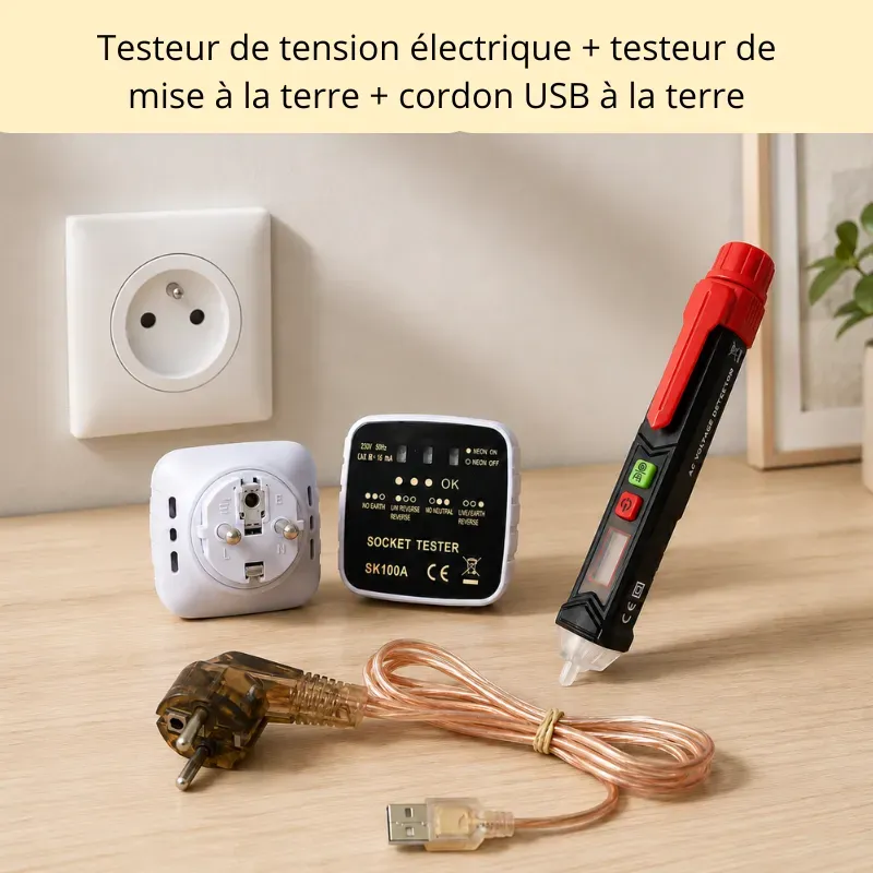 testeur mise à la terre, testeur de tension électrique et cordon USB à la terre