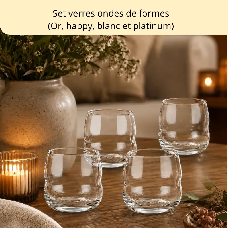 set 4 Verres ondes de formes avec motif fleur de vie