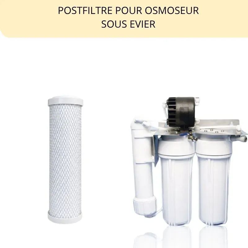 Cartouche postfiltre au charbon actif de coco pour osmoseur domestique sous evier avec réservoir